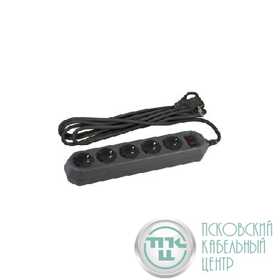 Удлинитель с сетевым фильтром 5х5м с заземл. 10А IP20 USF-5es-5m-B ПВС 3х0.75 с выкл. черн. Эра Б0019737