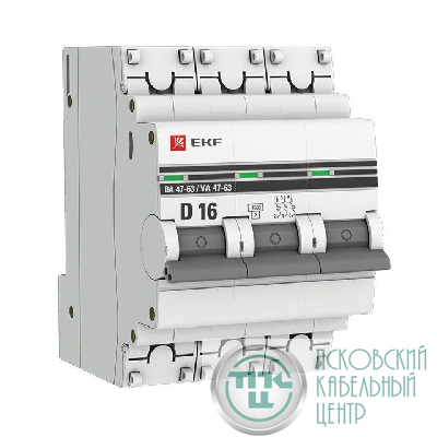 Выключатель автоматический модульный 3п D 16А 4.5кА ВА 47-63 PROxima EKF mcb4763-3-16D-pro