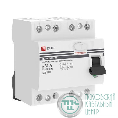 Выключатель дифференциального тока (УЗО) 4п 32А 30мА тип AC ВД-100 (электромех.) PROxima EKF elcb-4-32-30-em-pro