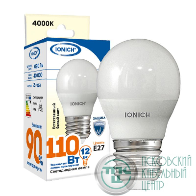 Лампа светодиодная G45 12Вт шар 4000К E27 1080лм 230В IONICH 1814