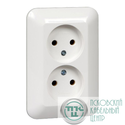 Розетка 2-м СП Прима 16А IP20 без заземл. без защ. шторок (розн. упак.) бел. SchE RS16-211-BI