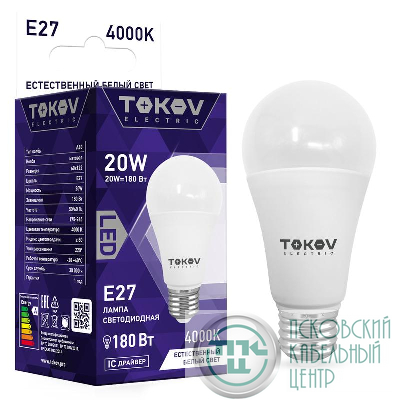 Лампа светодиодная 20Вт А60 4000К Е27 176-264В TOKOV ELECTRIC TKE-A60-E27-20-4K