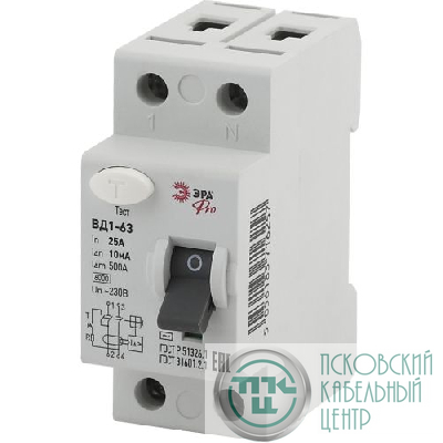 Выключатель дифференциального тока (УЗО) 1P+N 25А 10мА ВД1-63 Pro NO-902-48 ЭРА Б0031889