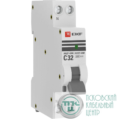 Выключатель автоматический дифференциального тока 1мод. C 32А 30мА тип А 6кА АВДТ-63М (электрон.) PROxima EKF D636EA32C30