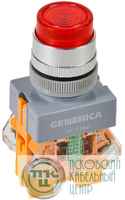Кнопка D7-11DNZS d22мм 1НО+1НЗ с подсветкой и фиксацией красн. GENERICA BBT50-11DNZS-3-11-K04-G