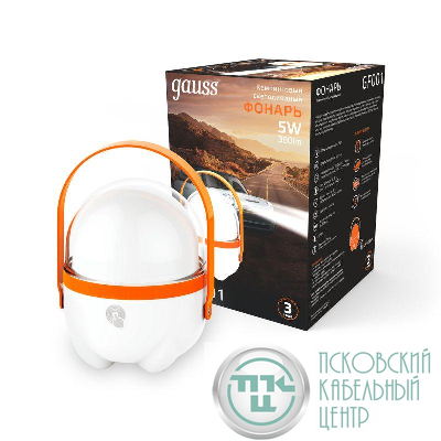 Фонарь кемпинговый аккумуляторный GFL 5Вт 380лм IP20 аккум. Li-ion 3600мА.ч диммир. оранж. GAUSS GF001