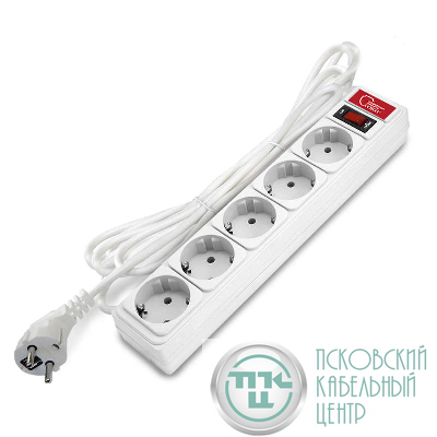Удлинитель с сетевым фильтром 5х3м 10А IP21 ПВС 3х0.75 бел. Союз 1325