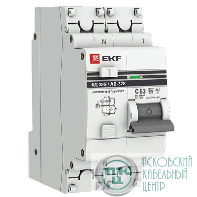 Выключатель автоматический дифференциального тока 2п (1P+N) 63А 300мА АД-32 селект. PROxima EKF DA32-63-300S-pro