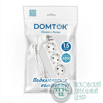 Удлинитель 3х1.5м с заземл. 16А IP20 3.5кВт ПВС 3х1 бел. DOMTOK 2389