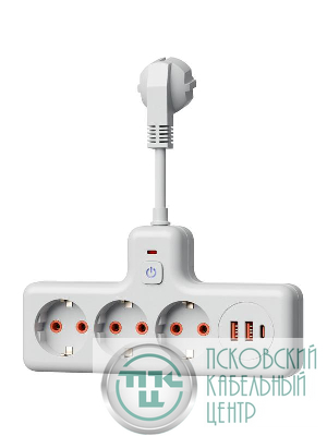 Удлинитель с сетевым фильтром 3х0.3м 10А 2USB + 1USBC 2500Вт ПВС 3х1 компакт бел. КОСМОС FRKsm0.3m-3g(W)USB