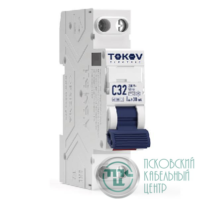 Выключатель автоматический дифференциального тока 2п (1P+N) C 32А 30мА тип AС 6кА PRIZMA 18мм TOKOV ELECTRIC TKE-PZ60-RCBO-1-32-30-AС