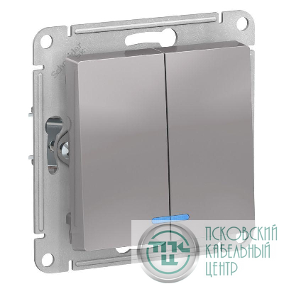 Выключатель 2-кл. СП AtlasDesign 10А IP20 (сх. 5а) 10AX с подсветкой механизм алюм. SE ATN000353