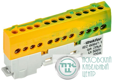 Шина PE "земля" изол на универс. держ. 6х9-12-ЖЗ TEKFOR IEK TF-NN10-12-KL-K52