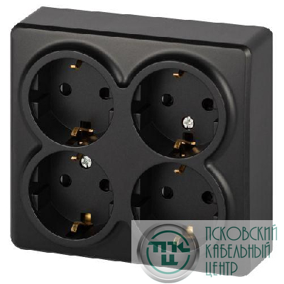 Розетка 4-м ОП Эксперт 11-2211-05 16А IP20 250В 4х2P+E Schuko с заземл. защ. шторки антрацит Эра Б0063004