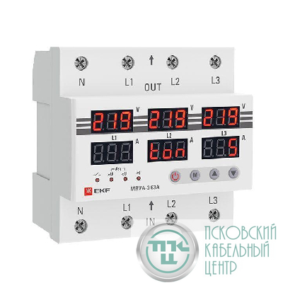 Реле напряжения и тока трехфазное с дисплеем MRVA-3 63A EKF MRVA-3-63A