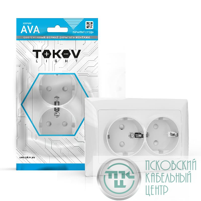 Розетка 2-м СП AVA 16А IP20 с заземл. защ. шторки в сборе бел. TOKOV ELECTRIC TKL-AV-R2FZSF-C01