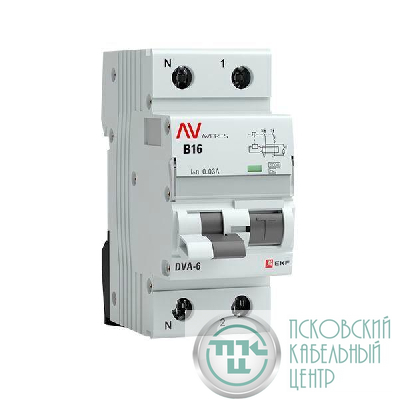 Выключатель автоматический дифференциального тока 2п (1P+N) B 16А 30мА тип AC 6кА DVA-6 Averes EKF rcbo6-1pn-16B-30-ac-av