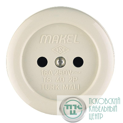 Розетка 1-м ОП 16А IP20 круглая без заземл. керамика беж. Makel 16012