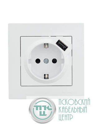 Розетка 1-м СП Vesna с заземл. с заряд. устройством USB механизм бел. LEZARD 742-0288-181