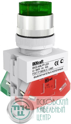 Выключатель кнопочный LED ABLFP ВК-22 d22мм 220В зел. DEKraft 25026DEK