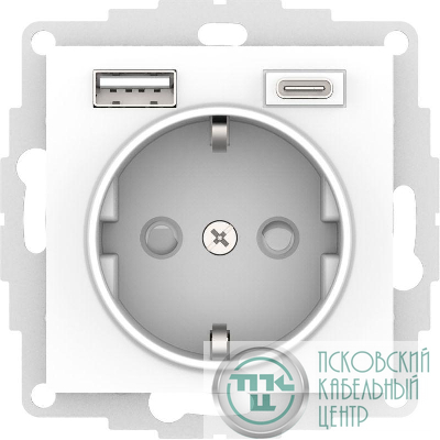 Розетка AtlasDesign 16А с 2-мя заряд. устройствами USB тип A+C 5В/2.4А/3.0А 2х5В/1.5А механизм лотос SE ATN001332