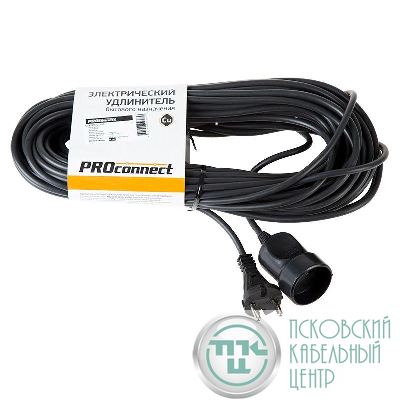 Удлинитель-шнур 1х20м без заземл. 6А IP20 1.3кВт ПВС 2х0.75 черн. PROCONNECT 11-7115