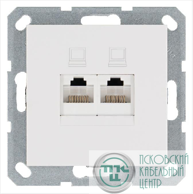Розетка компьютерная 2-м RJ45 IP20 кат. 5E механизм бел. глянцевый Jasmart G6106W