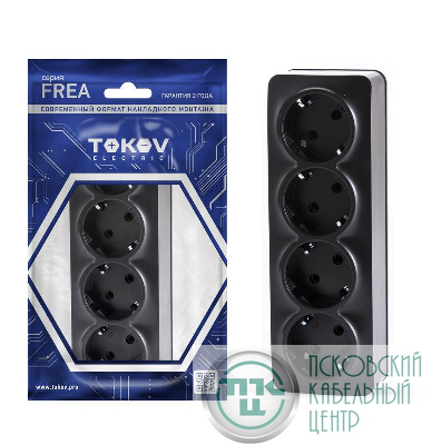Розетка 4-м ОП Frea 16А IP20 250В с заземл. АБС-пластик карбон TOKOV ELECTRIC TKE-FR-R4Z-C14