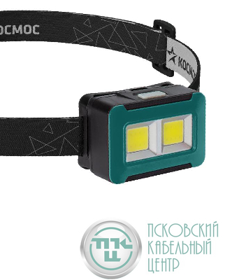 Фонарь налобный 4Вт COB LED 3xAA корпус ABS-пластик регулируемый эласт. ремешок КОСМОС KOC519B