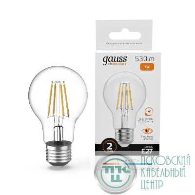 Лампа светодиодная филаментная Filament Elementary А60 7Вт 2700К Е27 530лм GAUSS 22217