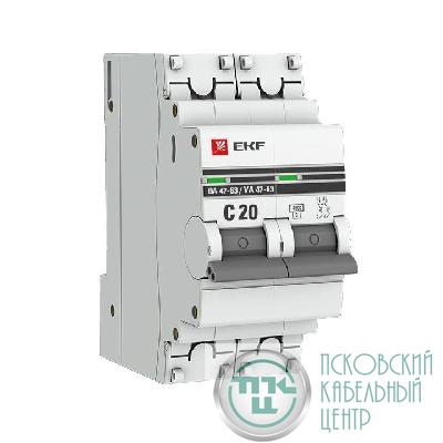 Выключатель автоматический модульный 2п C 20А 4.5кА ВА 47-63 PROxima EKF mcb4763-2-20C-pro