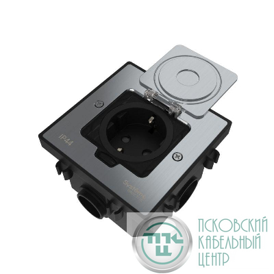 Лючок MultiDesk MDK21 с розеткой 2P+E 16А 250В IP44 с монтажной коробкой для бетонных полов серебр. SE MDK21202SC