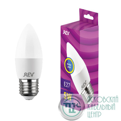 Лампа светодиодная C37 5Вт свеча 2700К тепл. бел. E27 420лм 180-240В REV 32273 3