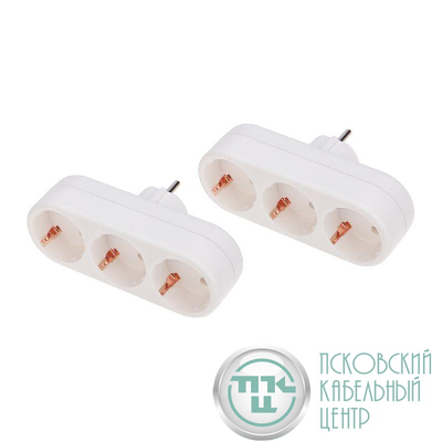 Разветвитель 3-м с заземл. 16А IP20 линейный бел. (уп.2шт) Rexant 11-1079-2