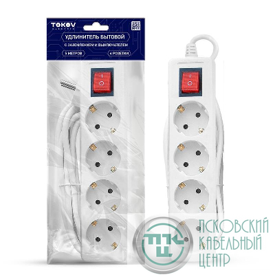Удлинитель 4х5м с заземл. с выкл. 16А 3х1 TOKOV ELECTRIC TKE-C01-BU4-5-1-ZV