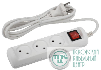 Удлинитель 3х3м без заземл. с выкл. 10А ПВС 2х1 U-3s-3m-2x1 ЭРА Б0044050