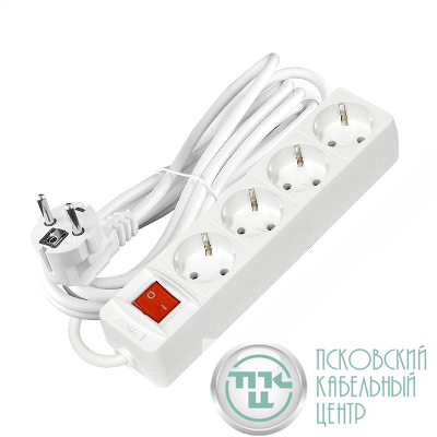 Удлинитель 4х3х10А IP20 2.2кВт ПВС 3х1 с выкл. бел. Союз 2790