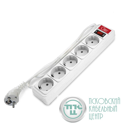 Удлинитель с сетевым фильтром 5х1.5м 10А IP21 ПВС 3х0.75 бел. Союз 1324