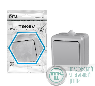 Выключатель 1-кл. ОП Dita IP54 10А 250В сер. TOKOV ELECTRIC TKL-DT-V1-C06-IP54