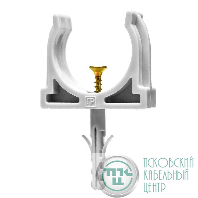 Держатель для труб (клипса) d32мм с дюбелем и саморезом сер. (уп.25шт) Промрукав PR13.0218