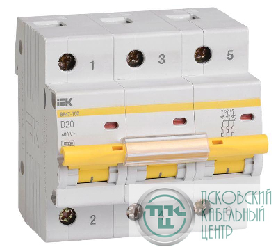 Выключатель автоматический модульный 3п D 20А 10кА ВА47-100 IEK MVA40-3-020-D