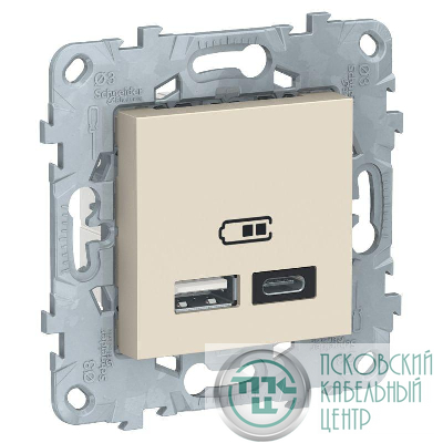 Розетка USB 2-м UNICA NEW тип А+С 5В/2400мА беж. SchE NU501844