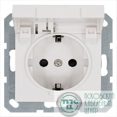 Розетка 1-м Shuko 16А IP20 с заземл. защ. шторки с крышкой механизм бел. глянцевый Jasmart G5505W