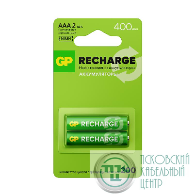 Аккумулятор AAA/HR03 RECHARGE 1.2В 400мА.ч 40AAAHCV-2CRSBC2 16/96 (блист.2шт) GP 20250