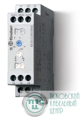 Таймер мультифункциональный 240В AC/DC 2CO 12А 0.05с…10дн. FINDER 830202400000