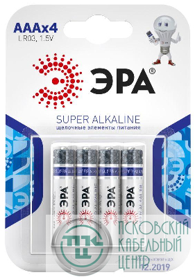 Элемент питания алкалиновый AAA/LR03 LR03-4BL (блист.4шт) Эра C0038451