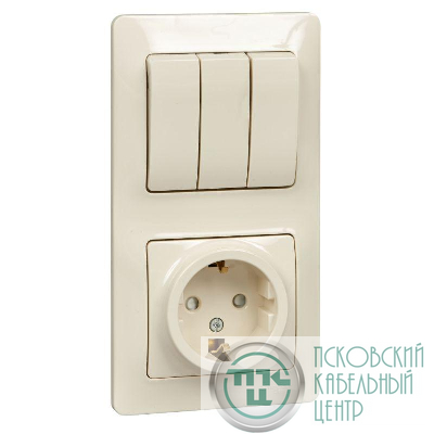 Блок комбинированный Glossa (розетка с заземл. защ. шторки + 3-кл. выкл.) беж. SE GSL000278