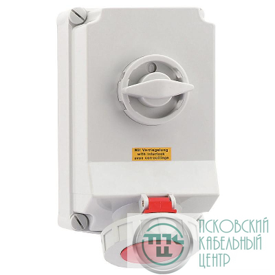Розетка 63А 4п 3P+PE 6ч 400В IP67 260х160 с блокировкой Bals 16604