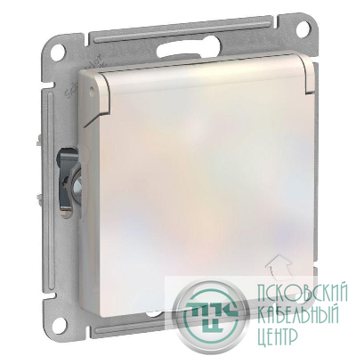 Розетка 1-м СП AtlasDesign 16А IP20 с заземл. защ. шторки с крышкой механизм жемчуж. SE ATN000446