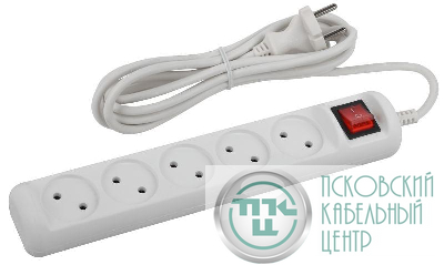 Удлинитель 5х1.5м без заземл. 10А IP20 U-5s-1.5m-2х1 ПВС 2х1 с выкл. Эра Б0044055